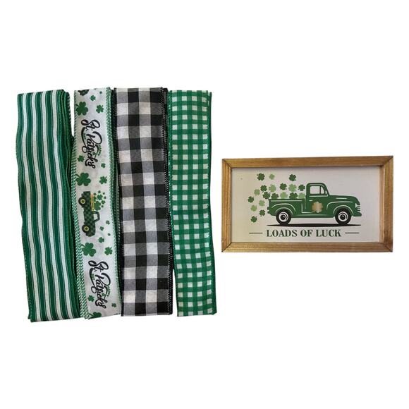 Shamrock Truck Saint Patrick’s Day Sign Ribbon Bundle Set, DIY Wreath Making Kit - Picture 2 of 3
